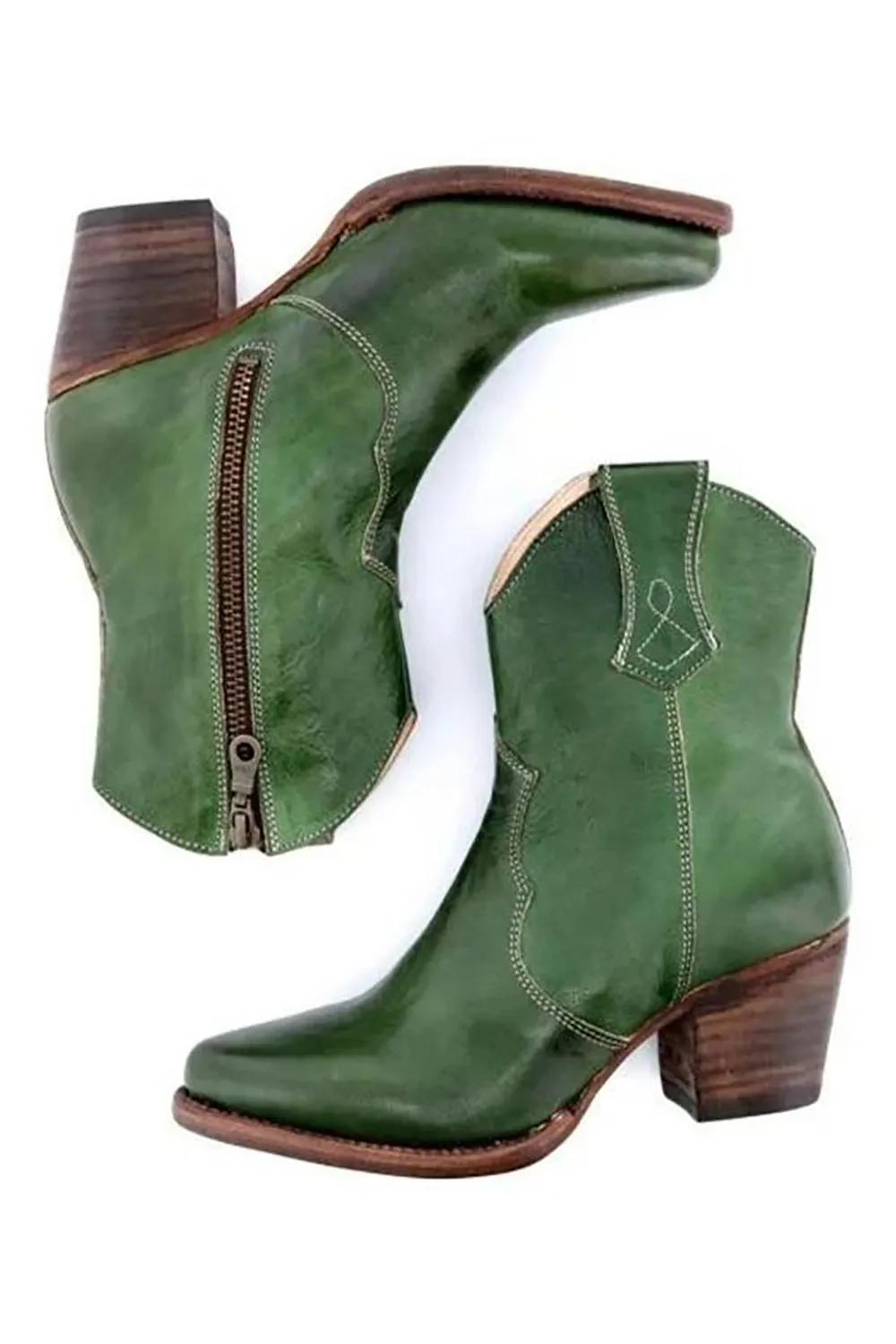 Brown PU Leather Chunky Steels Boho Cowgirl Boots
