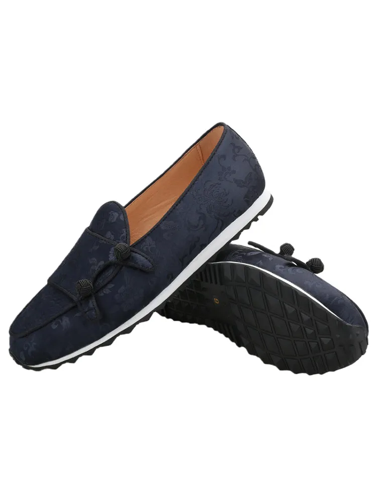 Chinese style black printed silk men's dad shoes handmade ball buckle black and white thick sole casual sports shoes for men