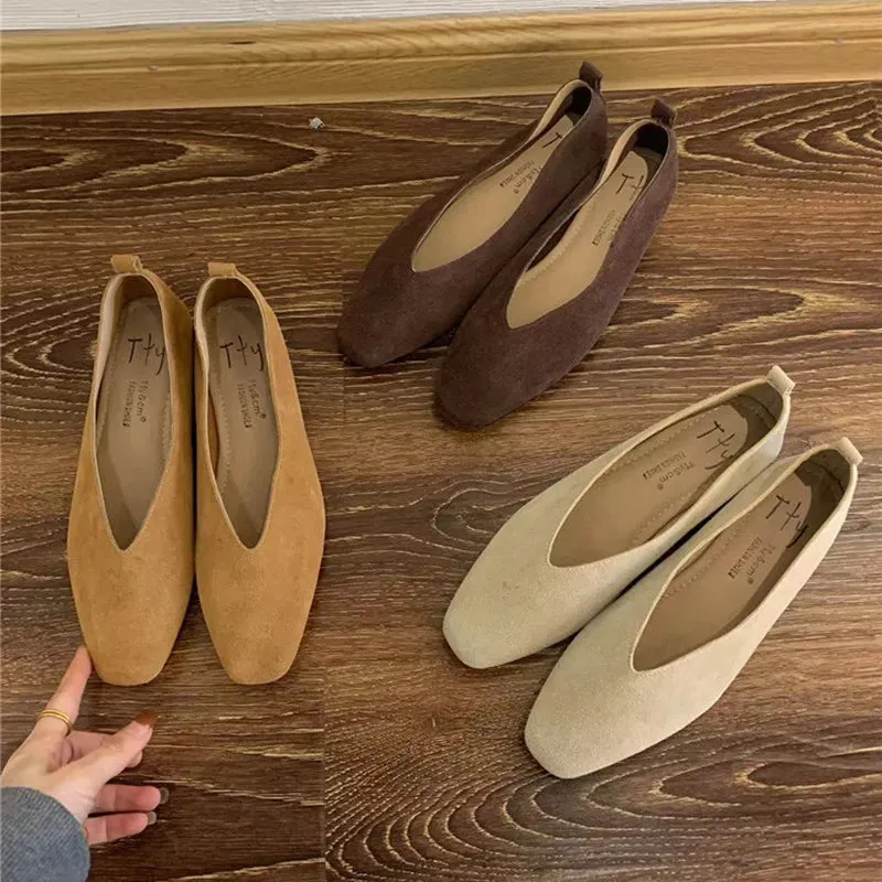 Hnzxzm Women's Square Toe Vintage Flats Soft Loafers Comfortable Leather Ballet Shoes for Female Dress Shoes Mujer