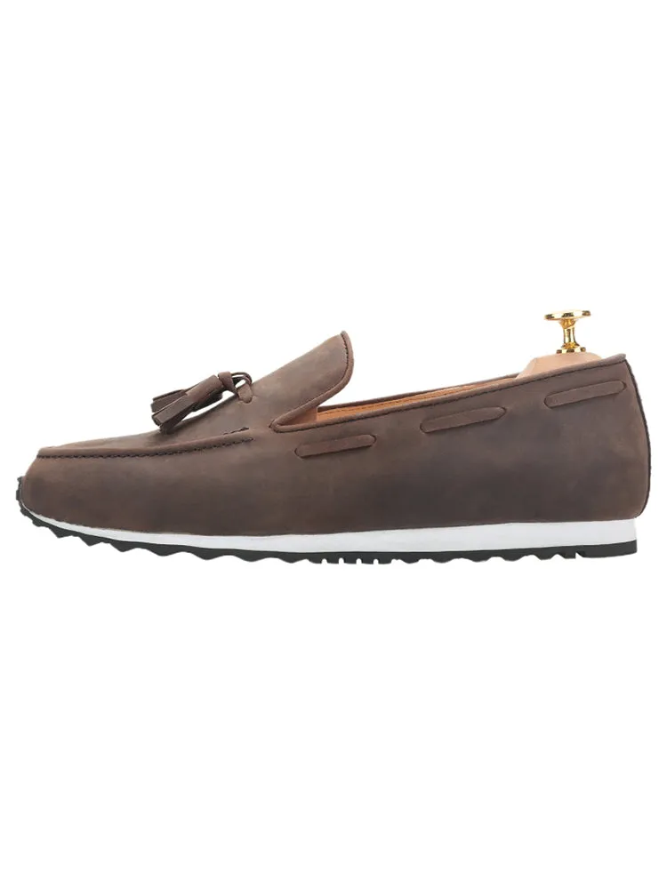 Imported from Italy, color-changing crazy horse leather men's one-leg dad shoes, European and American style tassel casual fashion shoes