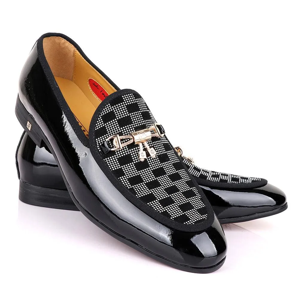 John Foster Gold Chain Patent Leather Black Shoe