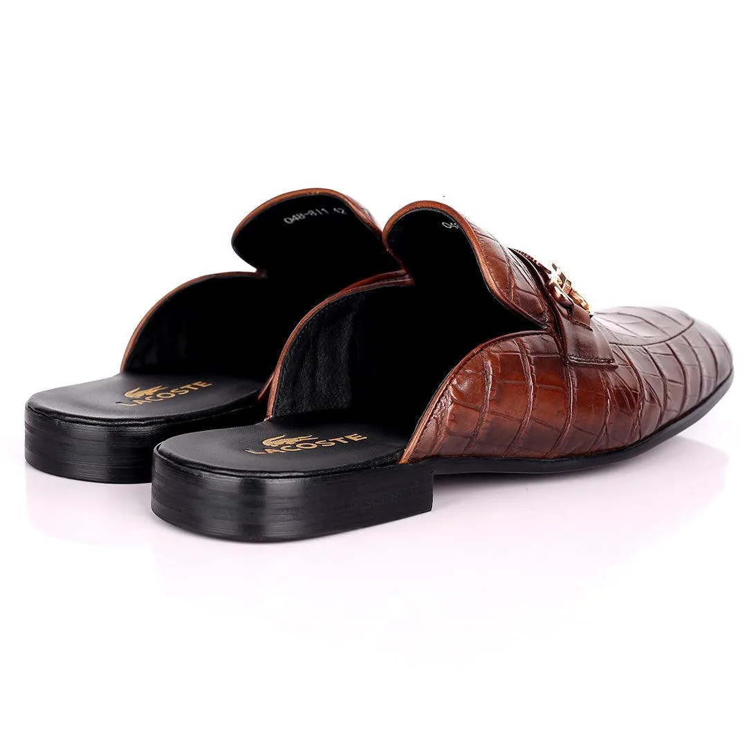 Lacos Elegant Gold Logo Designed Coffee Half Leather Shoe