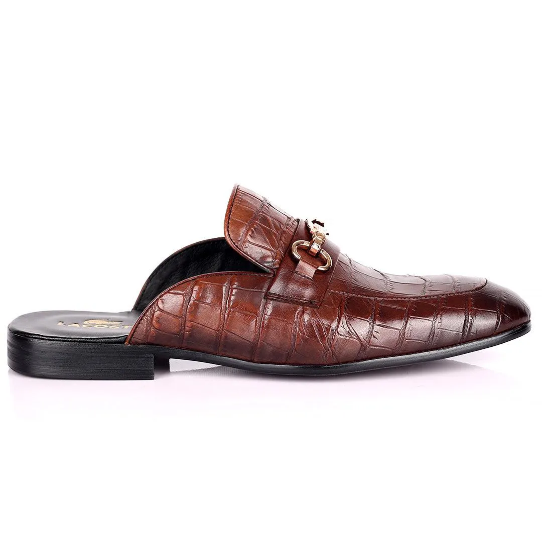 Lacos Elegant Gold Logo Designed Coffee Half Leather Shoe